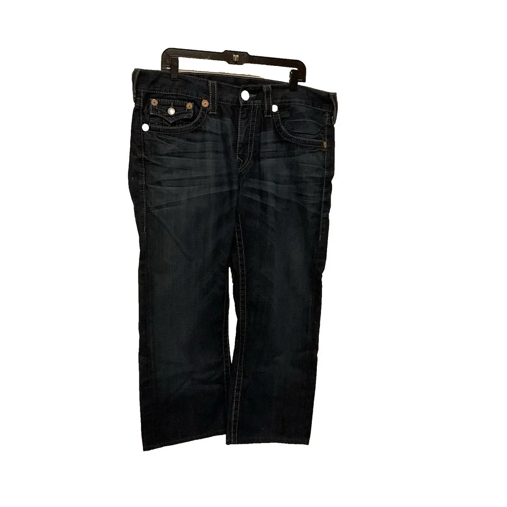 True Religion‎ Ricky Jeans Mens Seat 34 Big T Thick Stitch Blue
